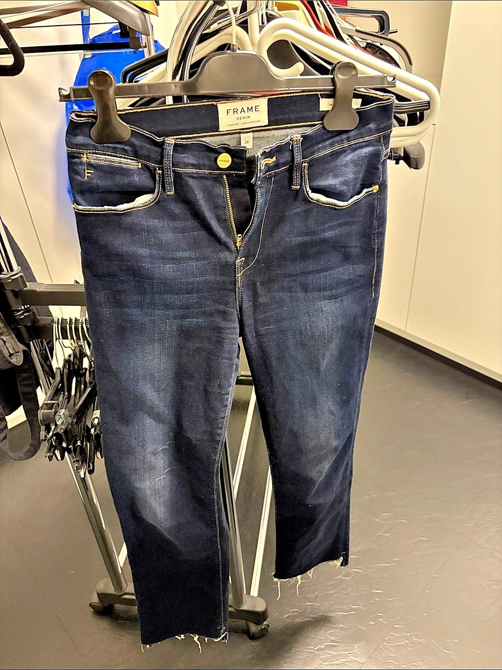 FRAME Le High Straight Jeans in Blue Waist 26